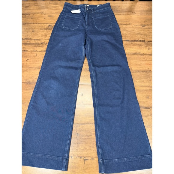 Faherty Denim - Faherty Womens High Rise Wide Leg Patch Pocket Jeans Dark Indigo Size 30